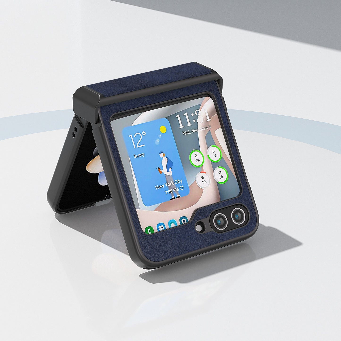 ABEEL For Samsung Galaxy Z Flip6 5G Phone Case Anti-scratch PU+PC Hinge Protection Cover - Blue