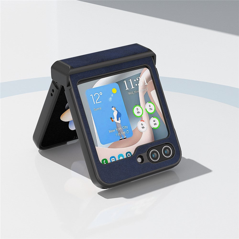 ABEEL For Samsung Galaxy Z Flip7 FE 5G / Z Flip6 5G Phone Case Anti-scratch PU+PC Hinge Protection Cover - Blue