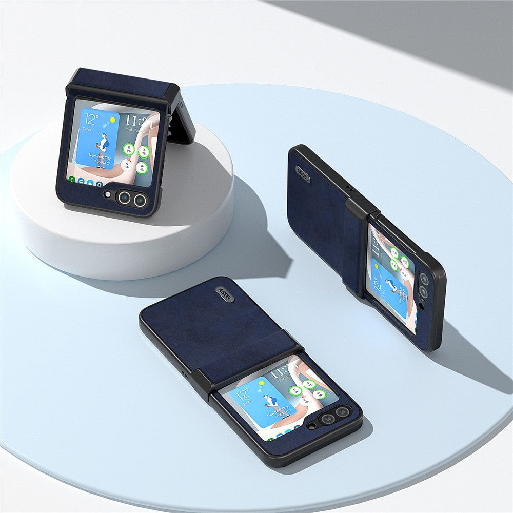 ABEEL For Samsung Galaxy Z Flip7 FE 5G / Z Flip6 5G Phone Case Anti-scratch PU+PC Hinge Protection Cover - Blue