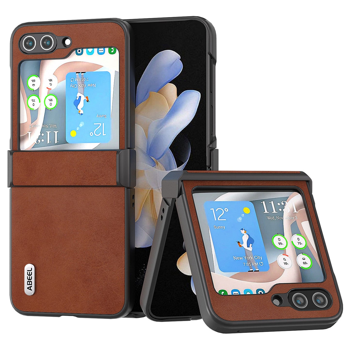 ABEEL For Samsung Galaxy Z Flip6 5G Phone Case Anti-scratch PU+PC Hinge Protection Cover - Brown