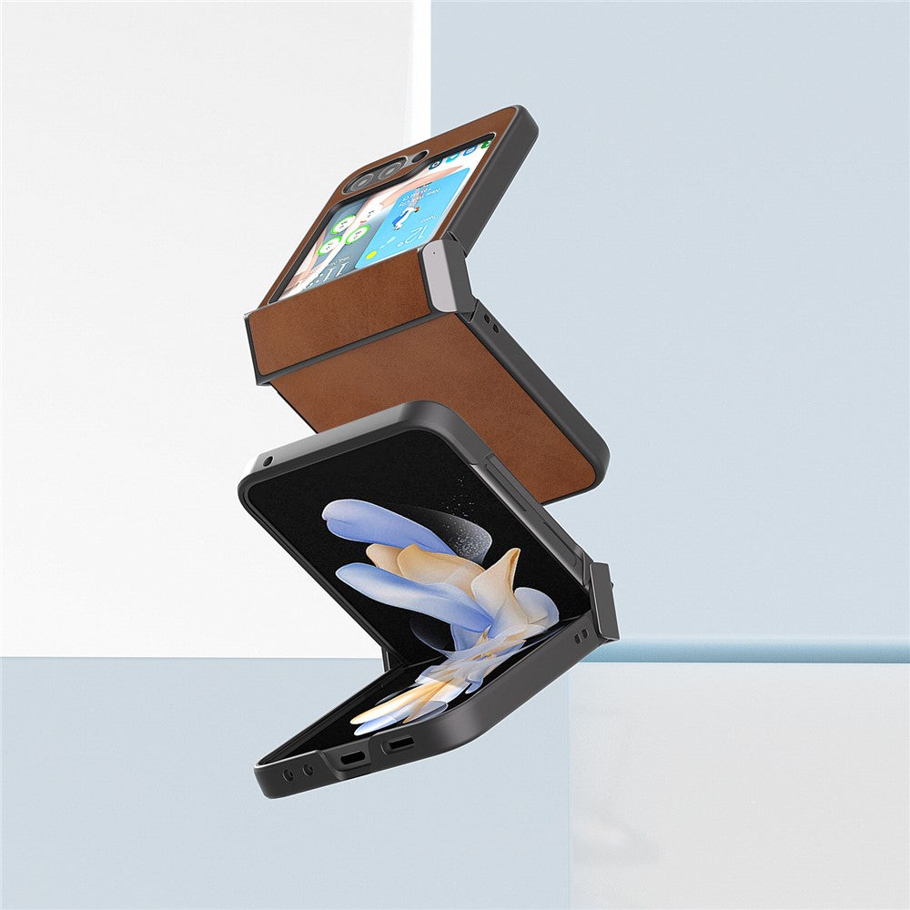 ABEEL For Samsung Galaxy Z Flip7 FE 5G / Z Flip6 5G Phone Case Anti-scratch PU+PC Hinge Protection Cover - Brown