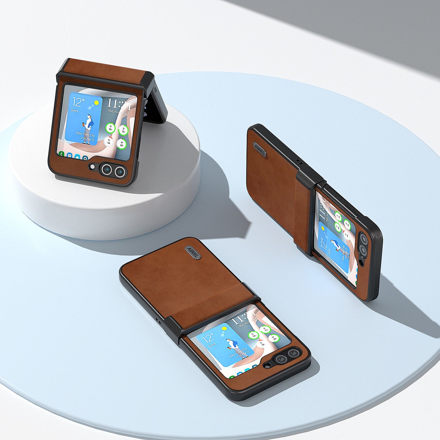 ABEEL For Samsung Galaxy Z Flip6 5G Phone Case Anti-scratch PU+PC Hinge Protection Cover - Brown