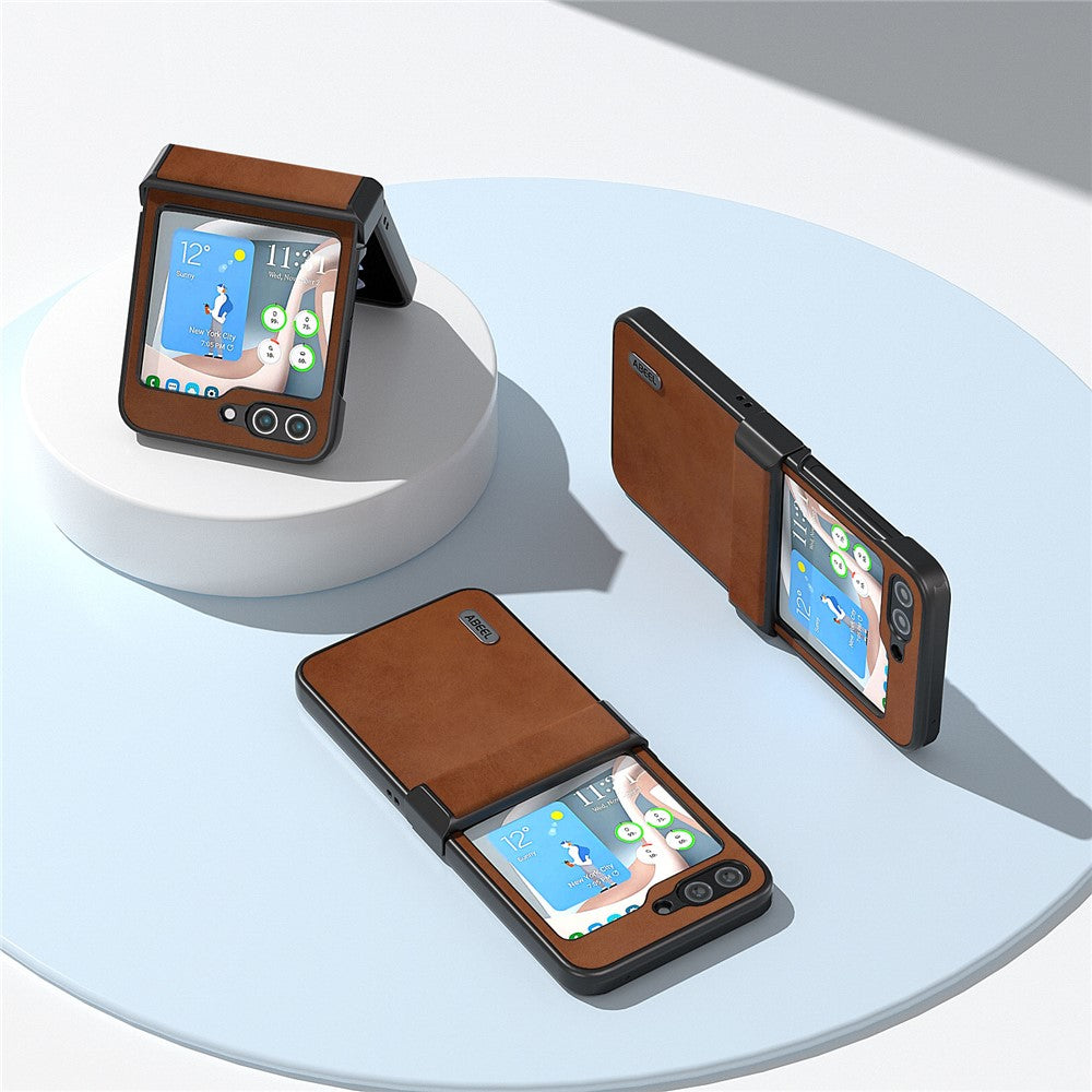 ABEEL For Samsung Galaxy Z Flip7 FE 5G / Z Flip6 5G Phone Case Anti-scratch PU+PC Hinge Protection Cover - Brown