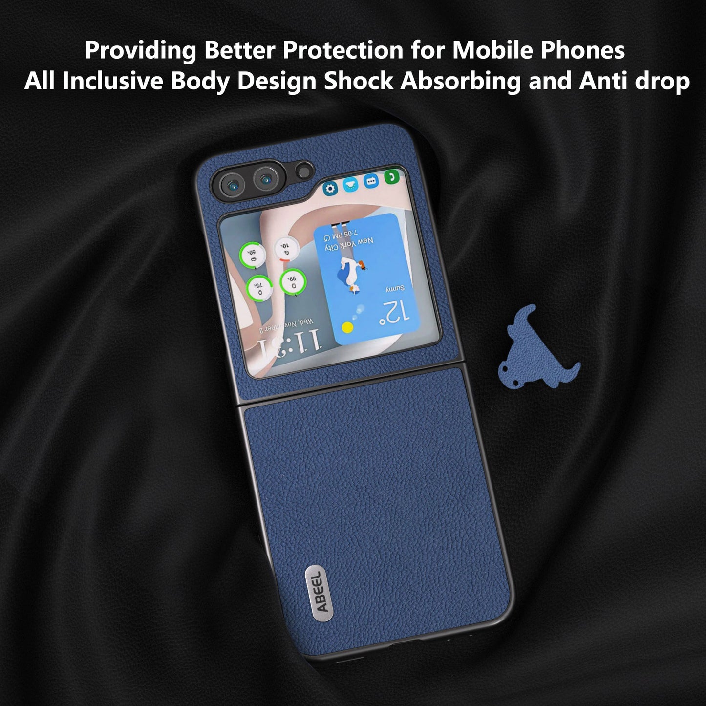 ABEEL For Samsung Galaxy Z Flip6 5G Case Cowhide Leather Litchi Texture Phone Protective Cover - Blue