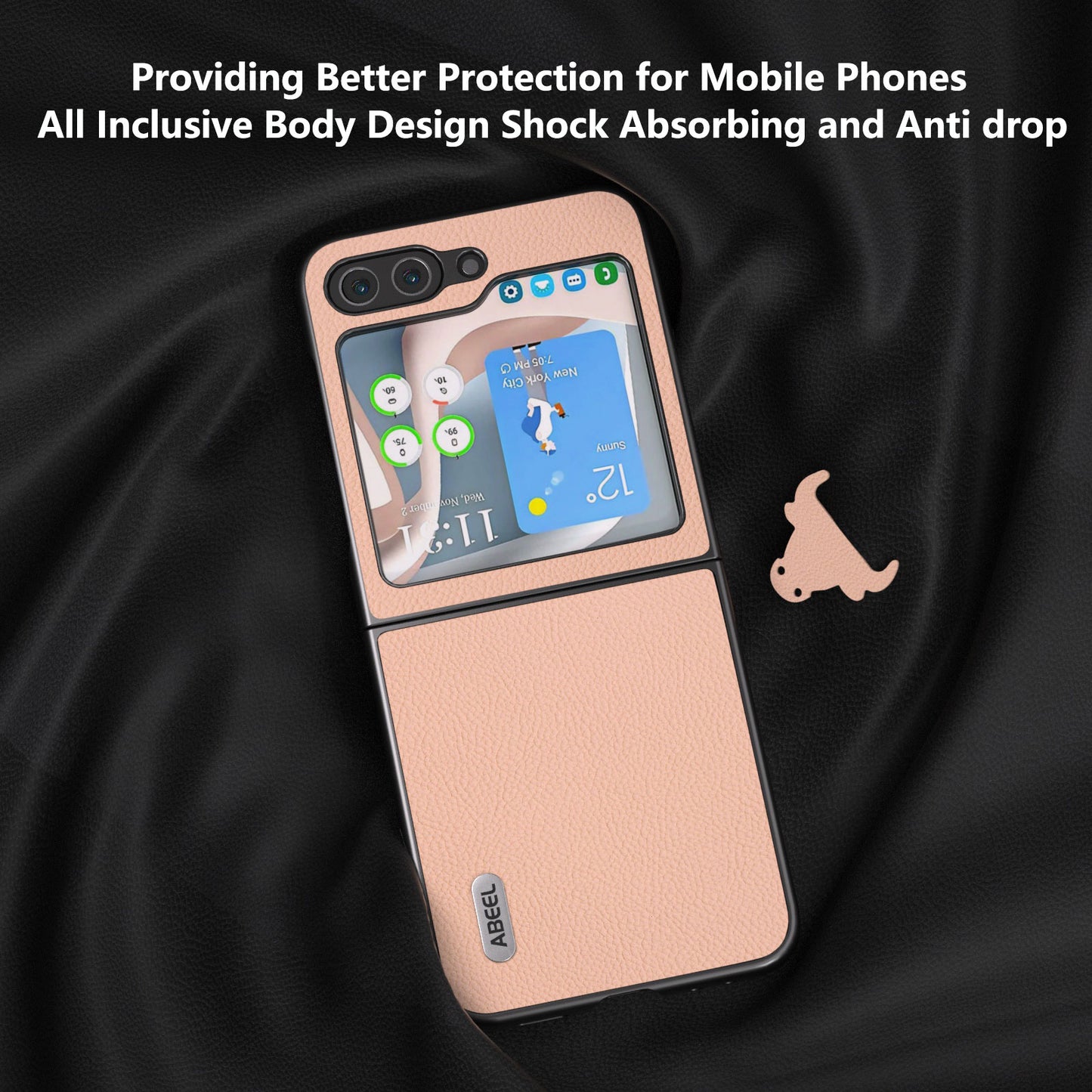 ABEEL For Samsung Galaxy Z Flip6 5G Case Cowhide Leather Litchi Texture Phone Protective Cover - Pink