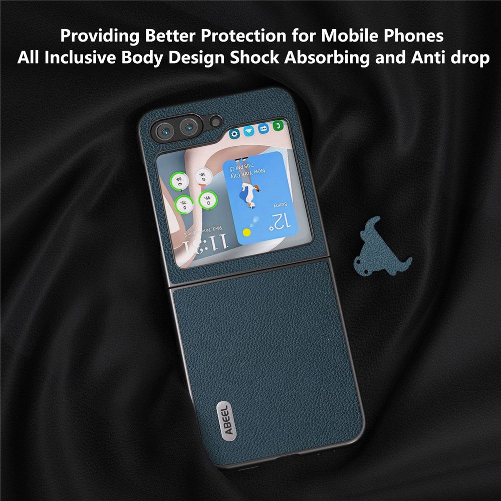 ABEEL For Samsung Galaxy Z Flip7 FE 5G / Z Flip6 5G Case Cowhide Leather Litchi Texture Phone Protective Cover - Green