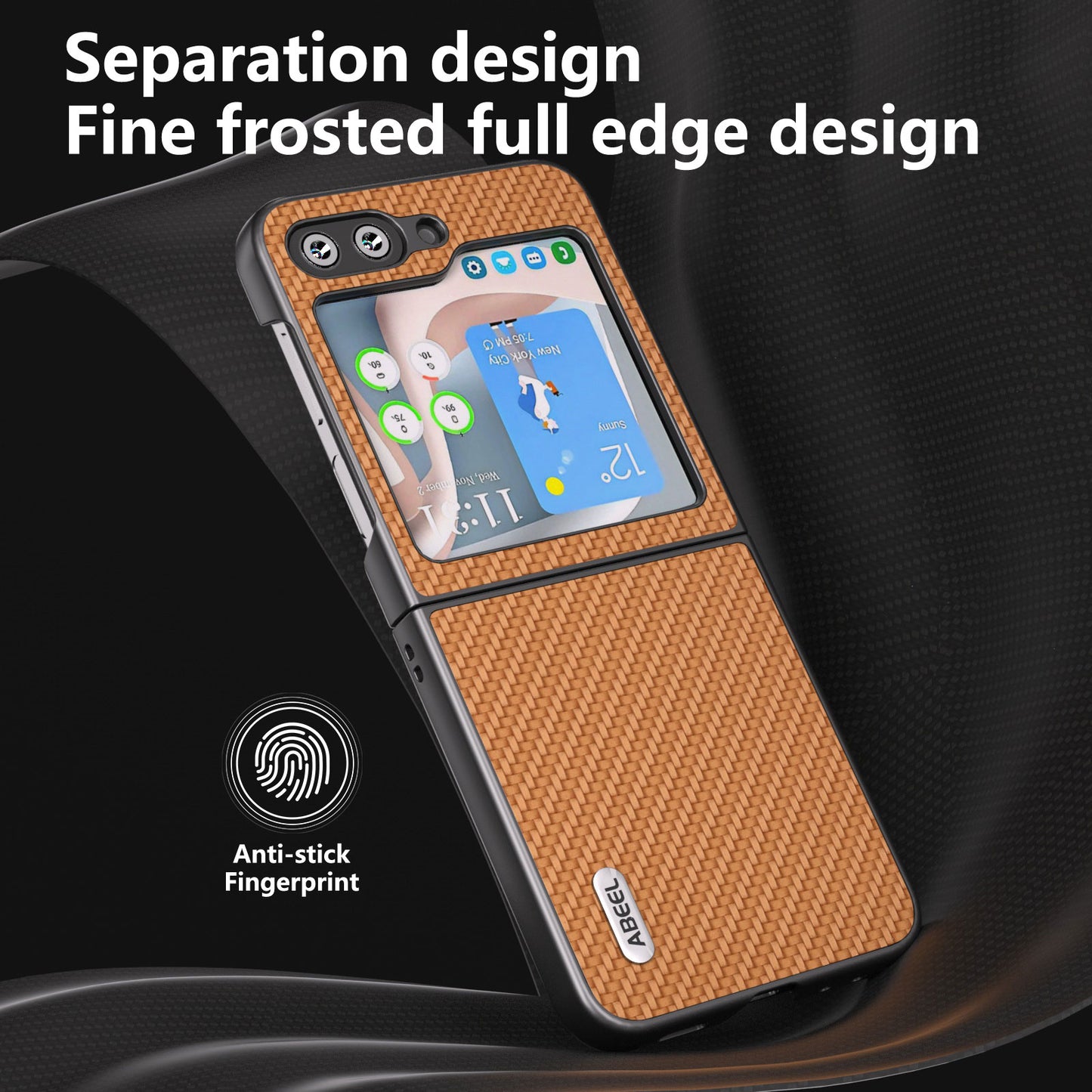 ABEEL For Samsung Galaxy Z Flip6 5G Case Carbon Fiber Texture Phone Protective Cover - Light Brown