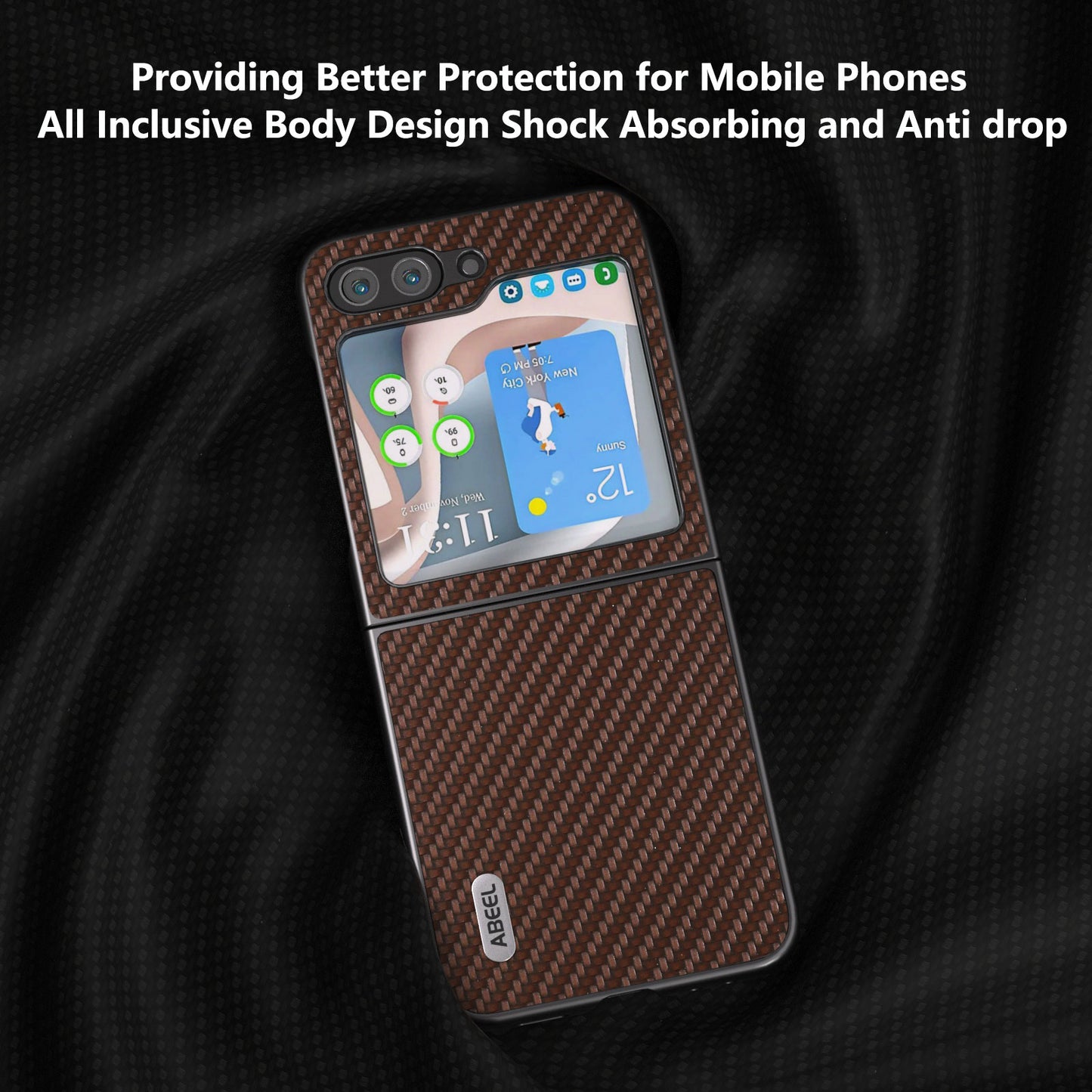 ABEEL For Samsung Galaxy Z Flip6 5G Case Carbon Fiber Texture Phone Protective Cover - Brown