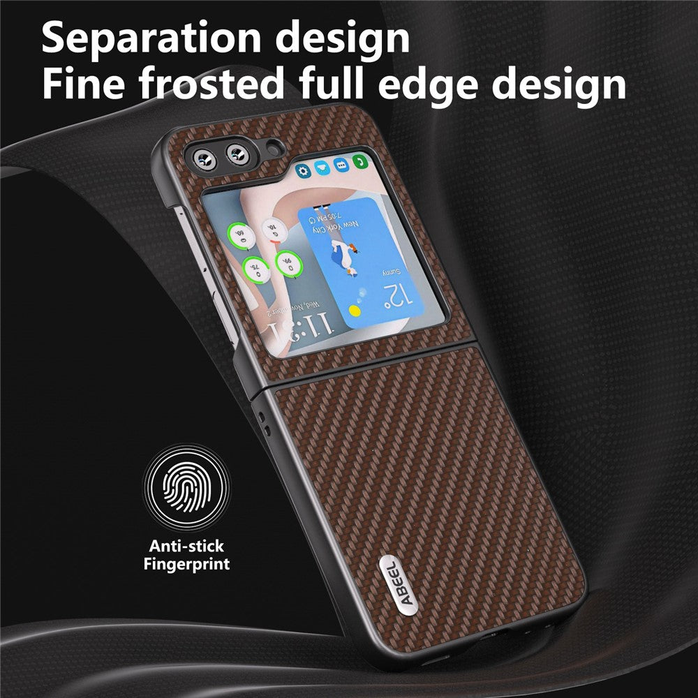 ABEEL For Samsung Galaxy Z Flip7 FE 5G / Z Flip6 5G Case Carbon Fiber Texture Phone Protective Cover - Brown