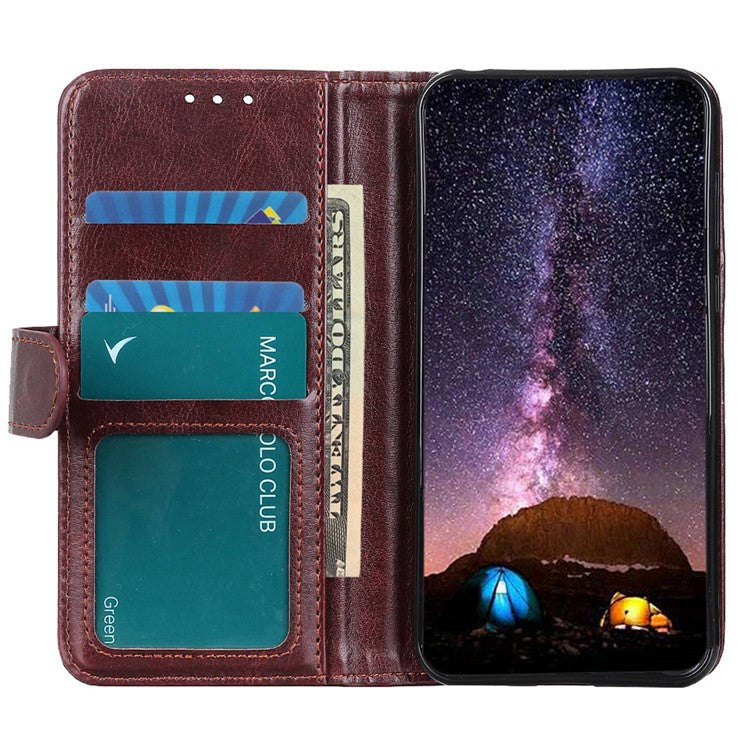 For iPhone 16 Case Crazy Horse Texture PU Leather Wallet Phone Cover - Brown