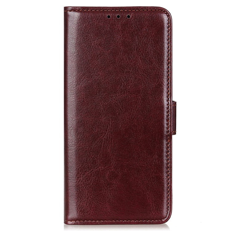 For iPhone 16 Case Crazy Horse Texture PU Leather Wallet Phone Cover - Brown