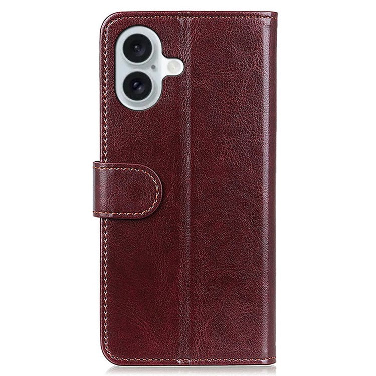 For iPhone 16 Case Crazy Horse Texture PU Leather Wallet Phone Cover - Brown