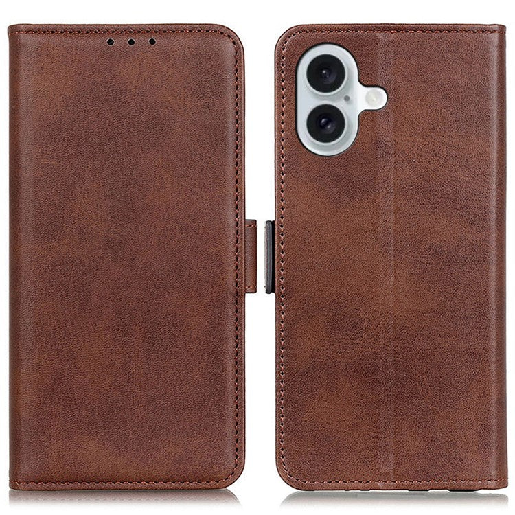 For iPhone 16 Case PU Leather Side-Magnetic Stand Card Slots Phone Cover - Brown