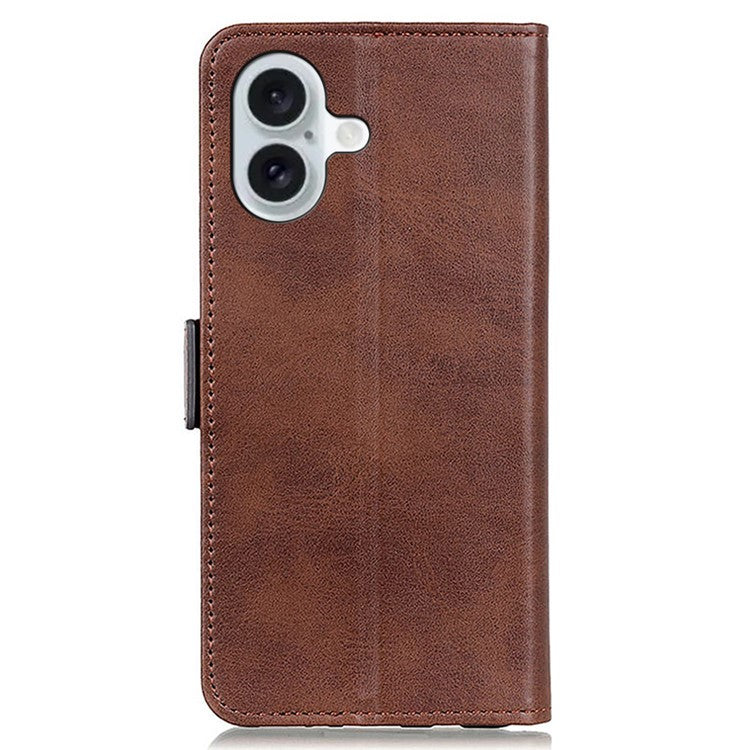 For iPhone 16 Case PU Leather Side-Magnetic Stand Card Slots Phone Cover - Brown