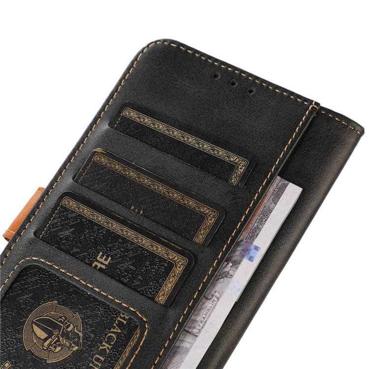 For iPhone 16 Plus Case Calf Texture Leather Stand Card Slots Phone Cover - Black