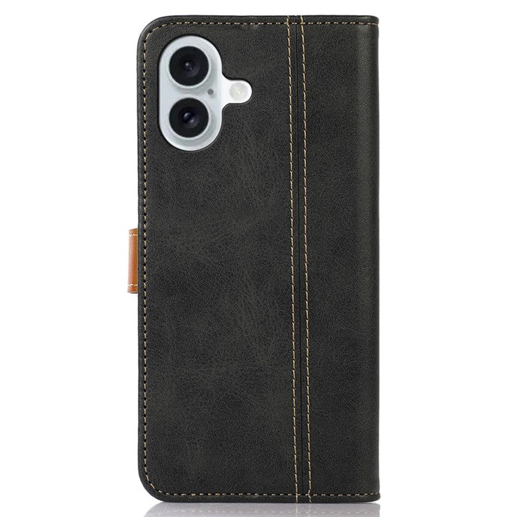 For iPhone 16 Plus Case Calf Texture Leather Stand Card Slots Phone Cover - Black