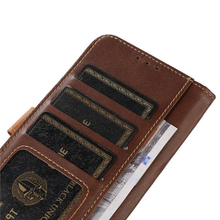 For iPhone 16 Plus Case Calf Texture Leather Stand Card Slots Phone Cover - Brown