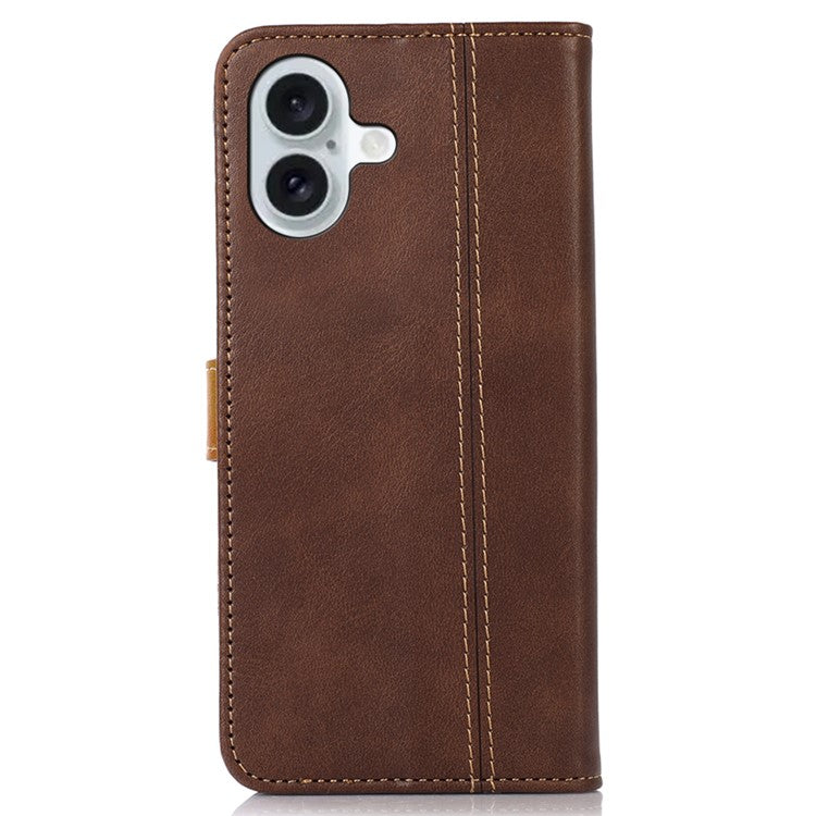 For iPhone 16 Plus Case Calf Texture Leather Stand Card Slots Phone Cover - Brown
