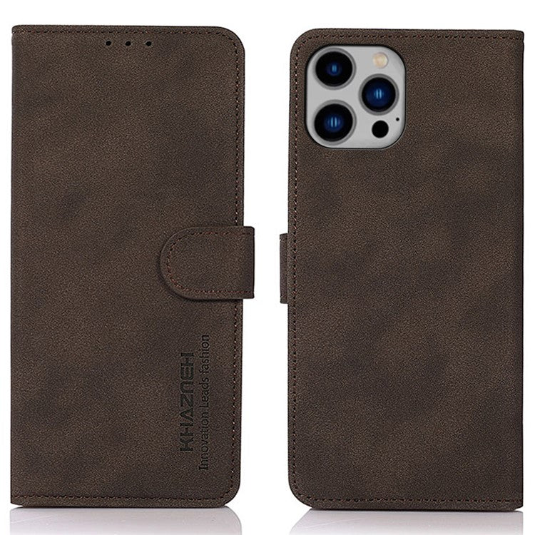 KHAZNEH For iPhone 16 Pro Magnetic Case Texture Leather Soft Touch Mobile Phone Cover - Brown