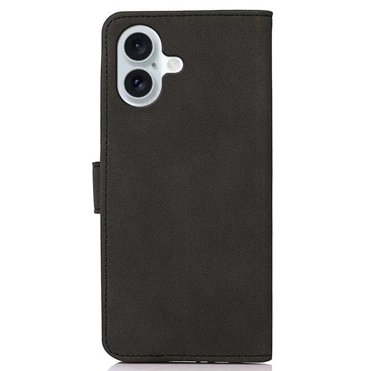 KHAZNEH For iPhone 16 Case Texture PU Leather Folding Stand Phone Cover - Black