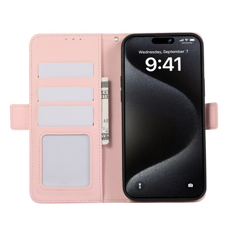 ABEEL For iPhone 16 Stand Case RFID Blocking Leather Wallet Phone Cover - Pink