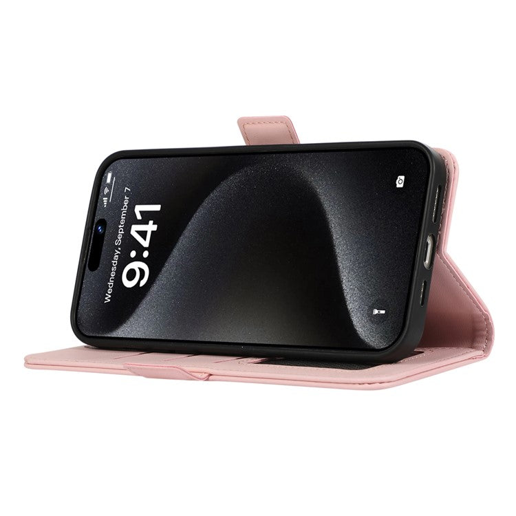 ABEEL For iPhone 16 Stand Case RFID Blocking Leather Wallet Phone Cover - Pink