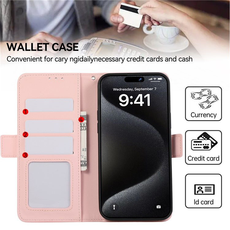 ABEEL For iPhone 16 Stand Case RFID Blocking Leather Wallet Phone Cover - Pink