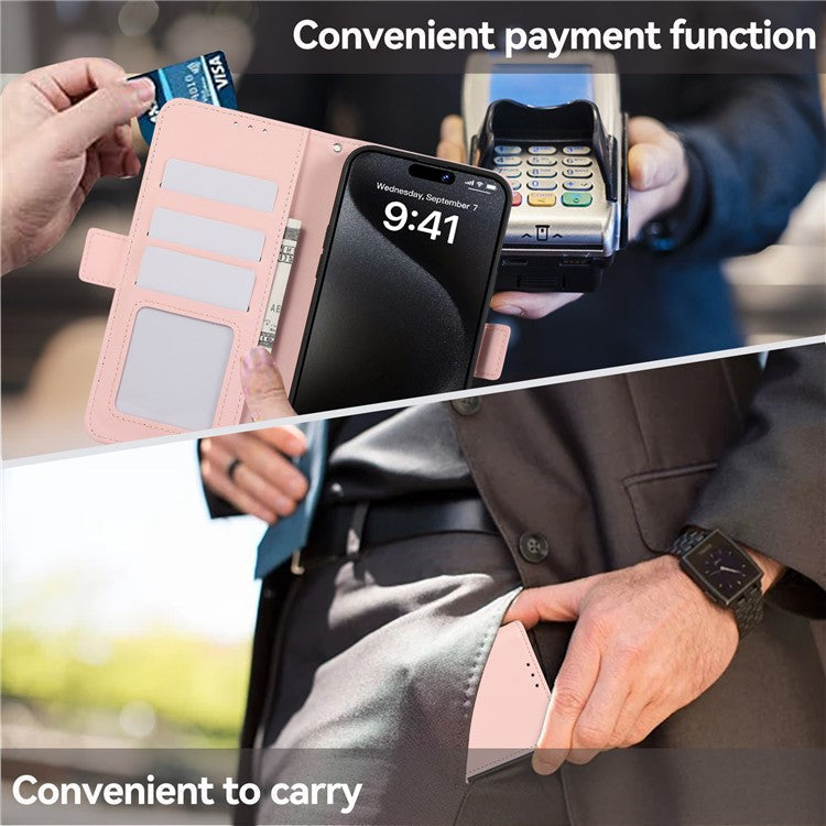 ABEEL For iPhone 16 Stand Case RFID Blocking Leather Wallet Phone Cover - Pink