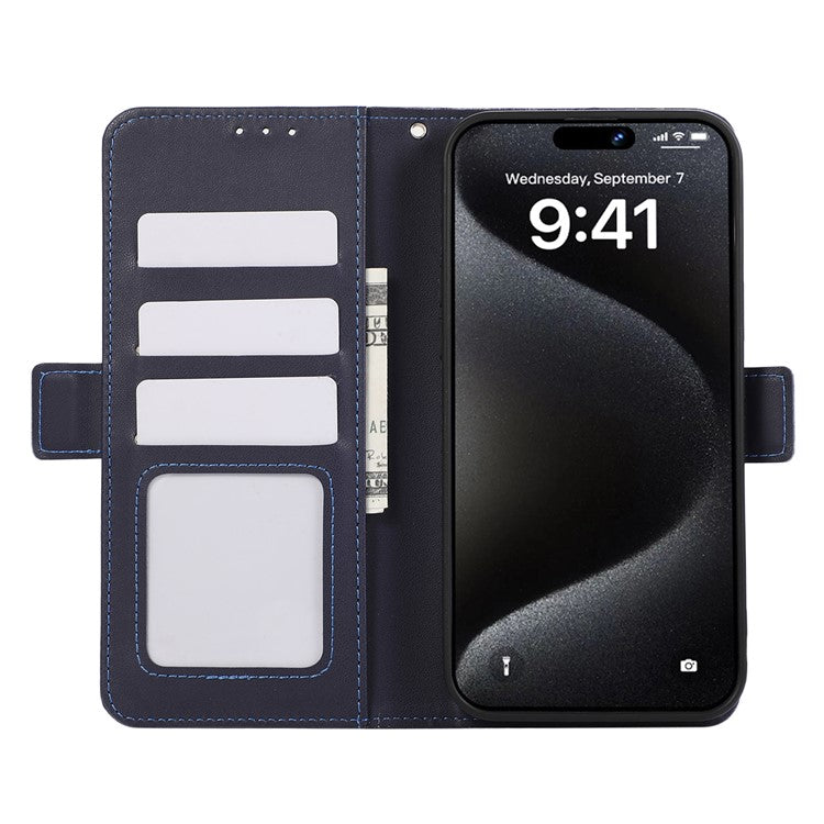 ABEEL For iPhone 16 Stand Case RFID Blocking Leather Wallet Phone Cover - Blue