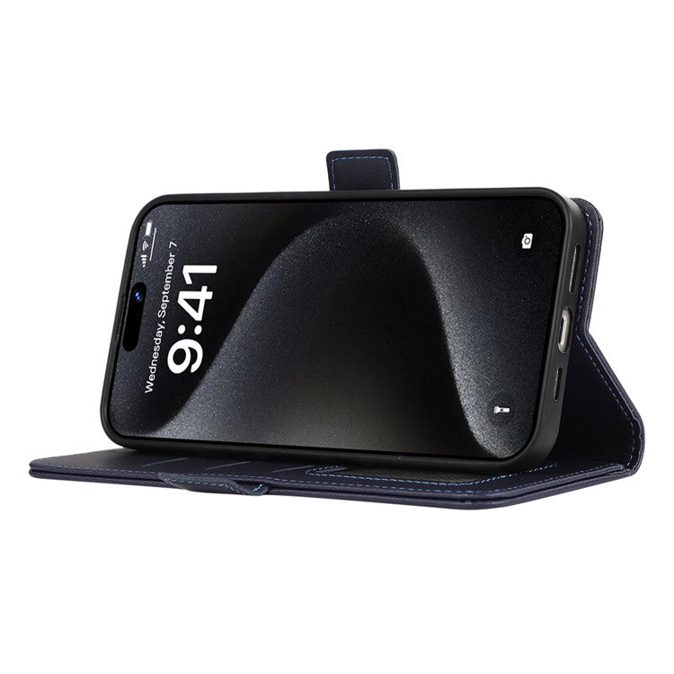 ABEEL For iPhone 16 Stand Case RFID Blocking Leather Wallet Phone Cover - Blue