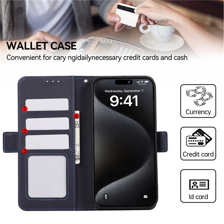 ABEEL For iPhone 16 Stand Case RFID Blocking Leather Wallet Phone Cover - Blue