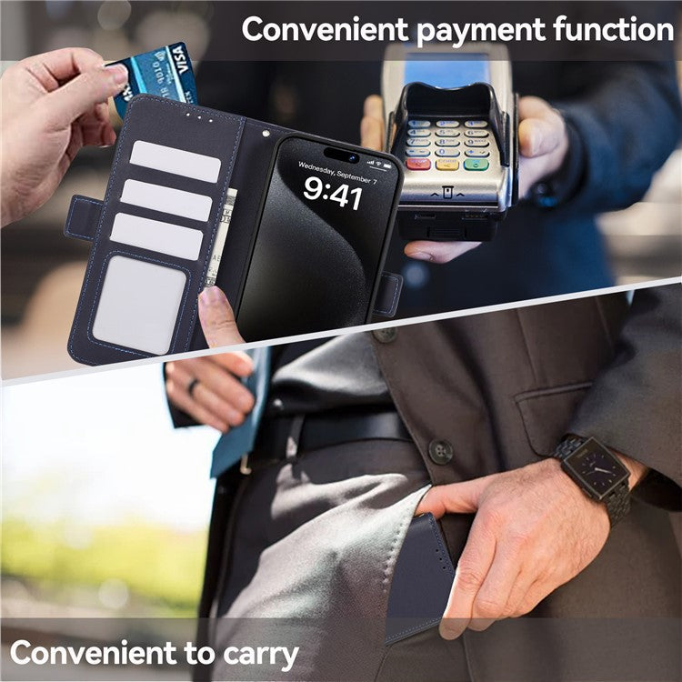 ABEEL For iPhone 16 Stand Case RFID Blocking Leather Wallet Phone Cover - Blue