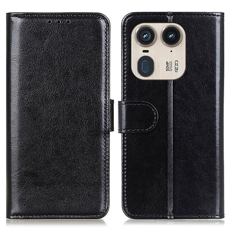 For Motorola Edge 50 Ultra 5G / Moto X50 Ultra 5G Case PU Leather Stand Protective Cell Phone Cover Crazy Horse Texture - Black