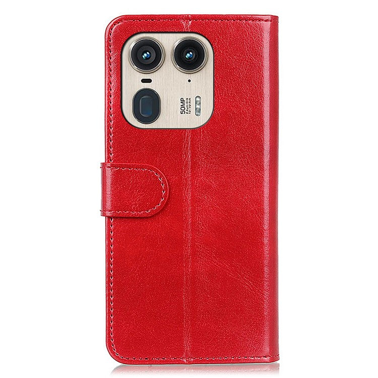 For Motorola Edge 50 Ultra 5G / Moto X50 Ultra 5G Case PU Leather Stand Protective Cell Phone Cover Crazy Horse Texture - Red