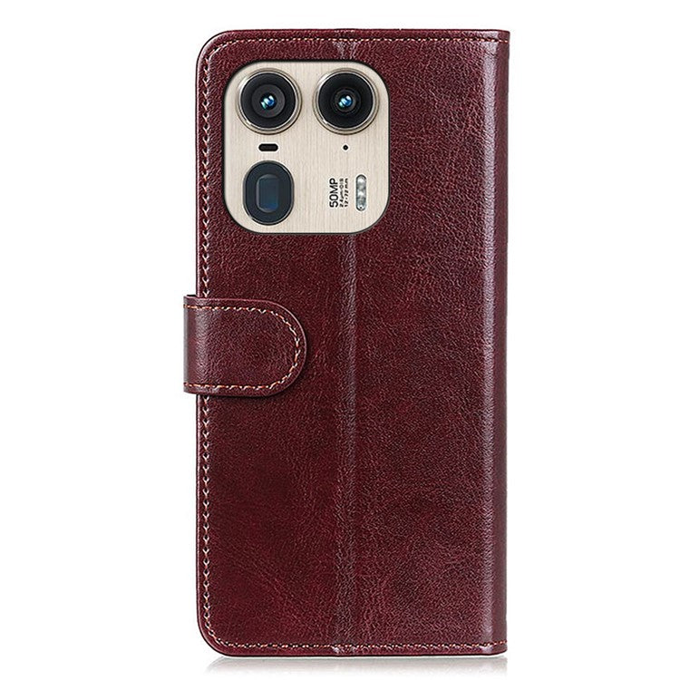 For Motorola Edge 50 Ultra 5G / Moto X50 Ultra 5G Case PU Leather Stand Protective Cell Phone Cover Crazy Horse Texture - Brown
