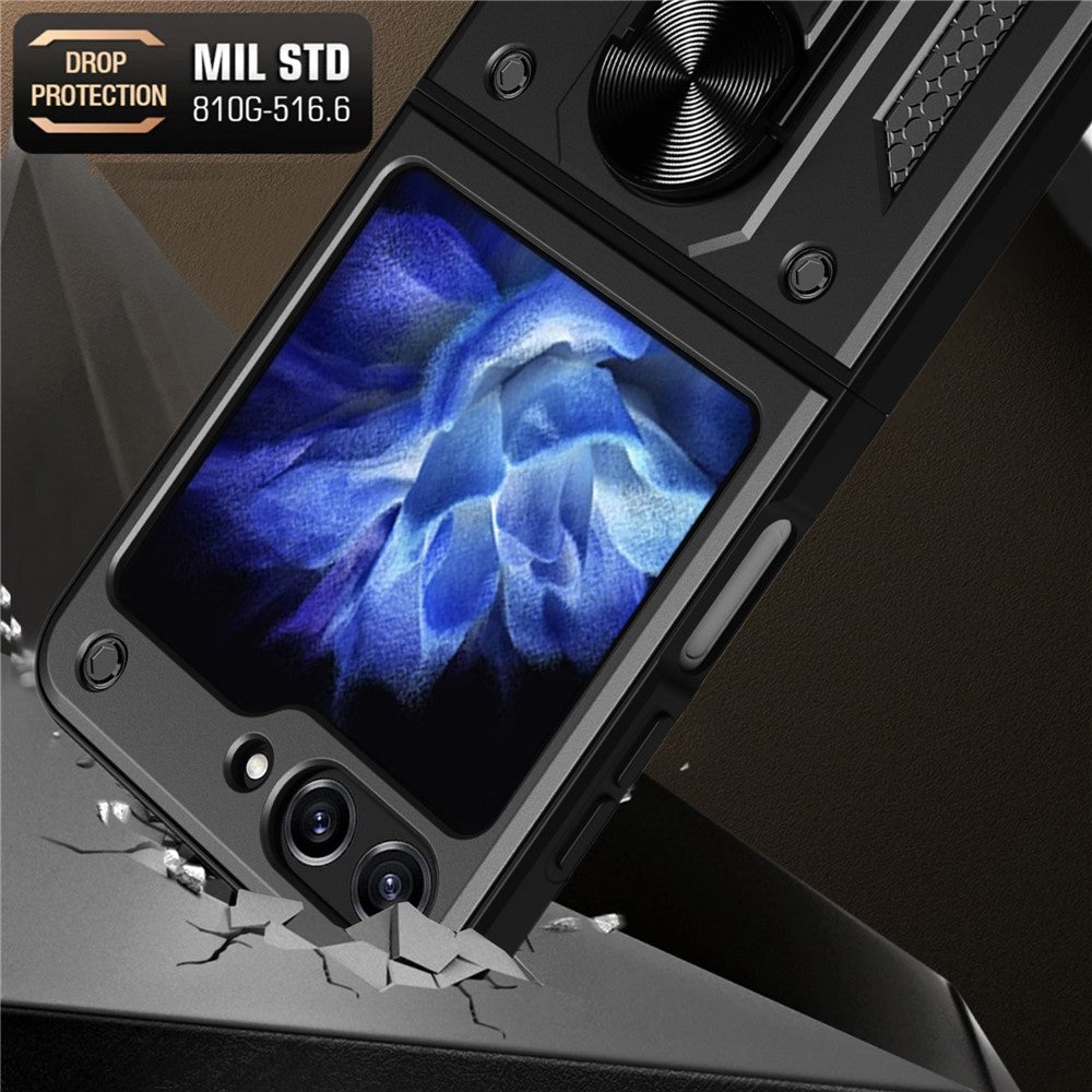 For Samsung Galaxy Z Flip7 FE 5G / Z Flip6 5G Case Ring Holder PC+TPU Phone Cover - Silver