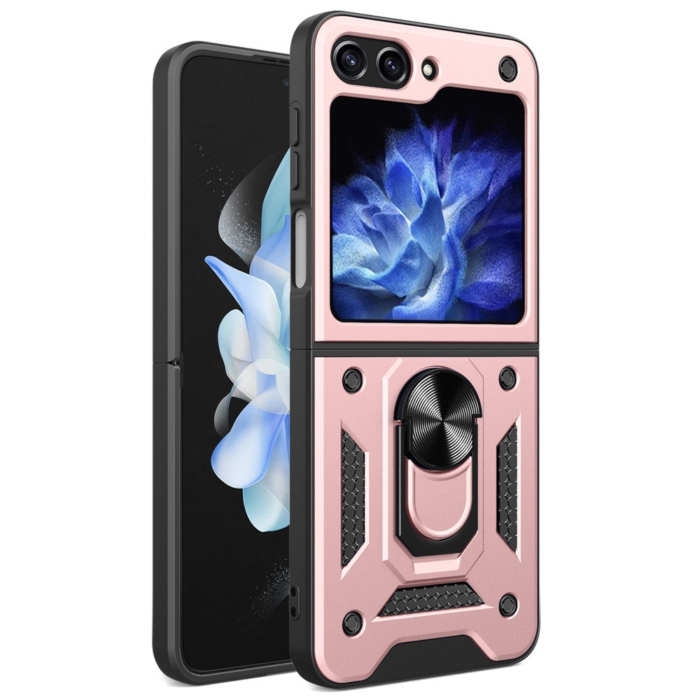 For Samsung Galaxy Z Flip7 FE 5G / Z Flip6 5G Case Ring Holder PC+TPU Phone Cover - Rose Gold