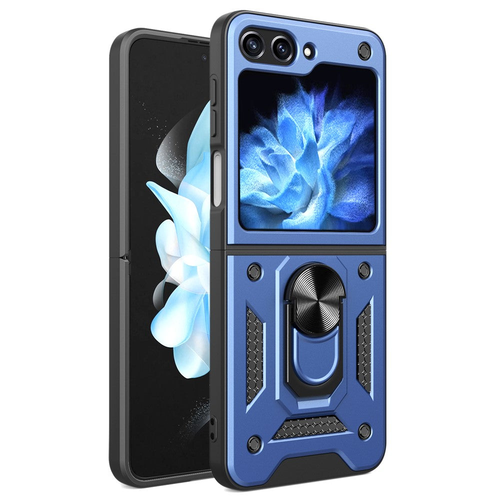 For Samsung Galaxy Z Flip7 FE 5G / Z Flip6 5G Case Ring Holder PC+TPU Phone Cover - Blue