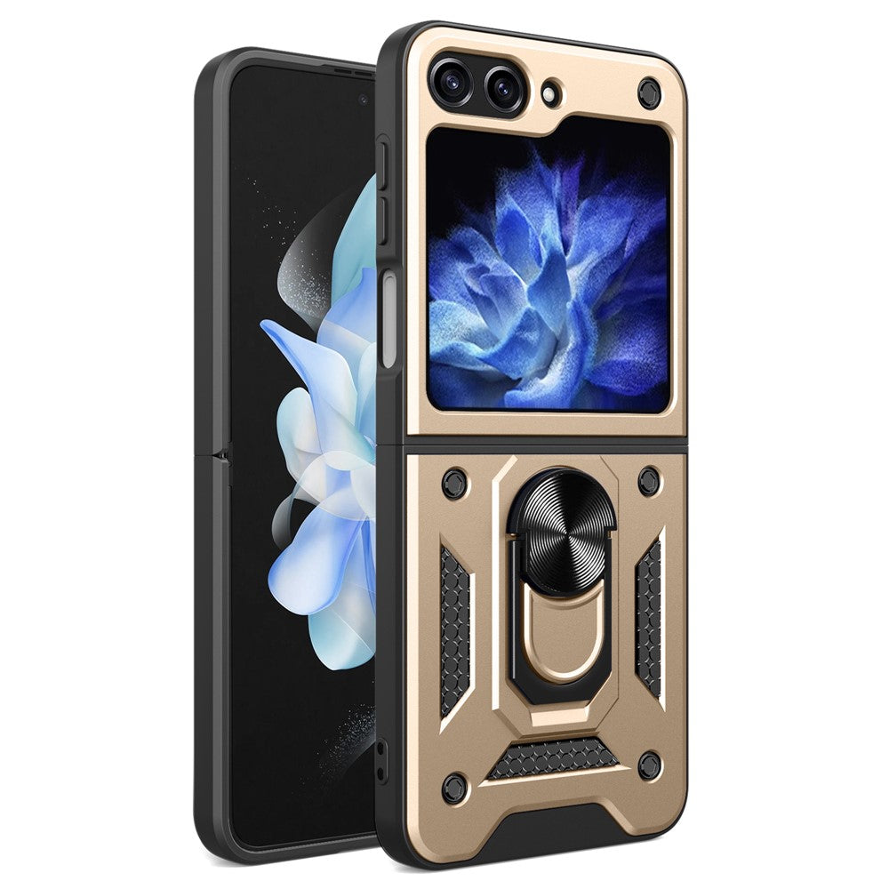 For Samsung Galaxy Z Flip7 FE 5G / Z Flip6 5G Case Ring Holder PC+TPU Phone Cover - Gold