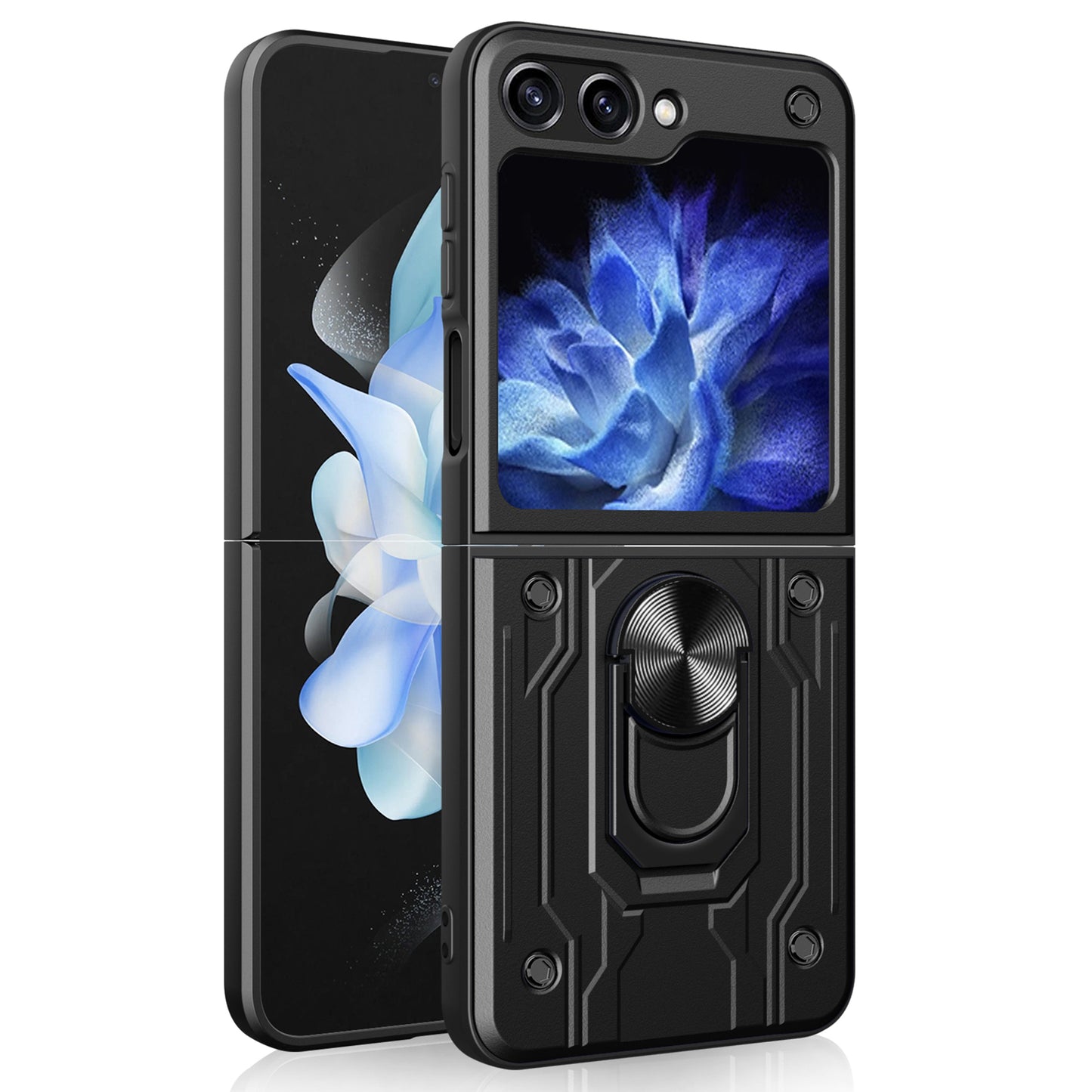 For Samsung Galaxy Z Flip6 5G Case PC+TPU Kickstand Magnetic Car Mount Phone Cover - Black
