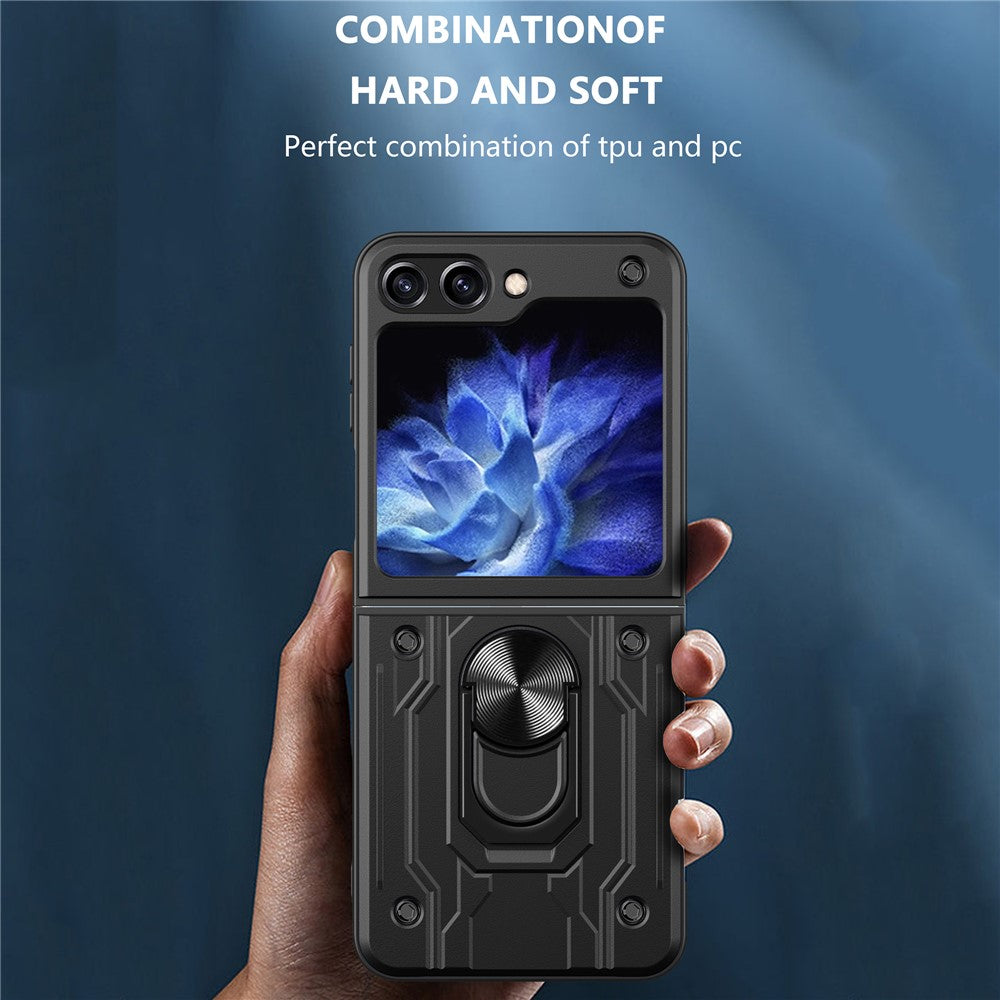 For Samsung Galaxy Z Flip7 FE 5G / Z Flip6 5G Case PC+TPU Kickstand Magnetic Car Mount Phone Cover - Black