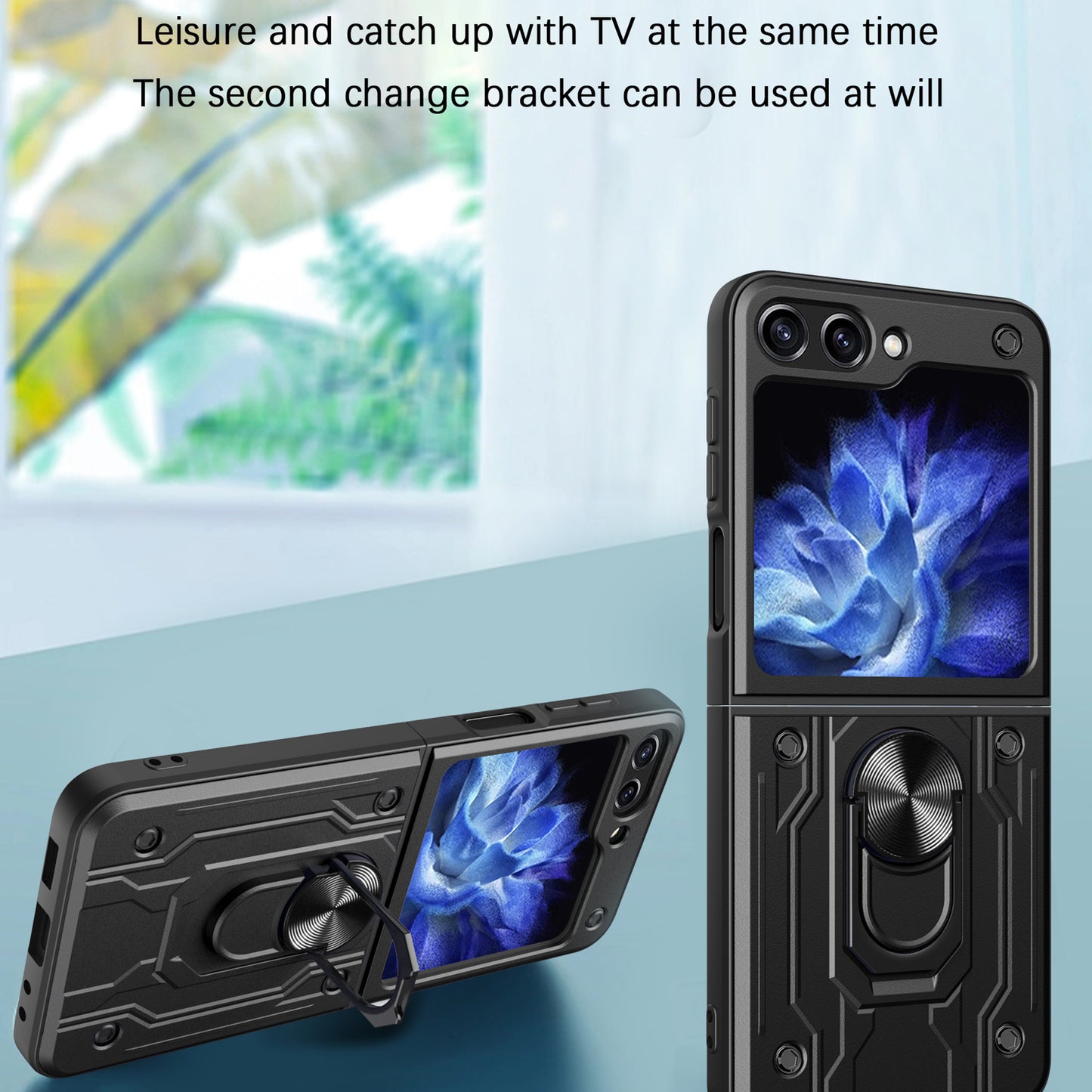 For Samsung Galaxy Z Flip6 5G Case PC+TPU Kickstand Magnetic Car Mount Phone Cover - Titanium Grey