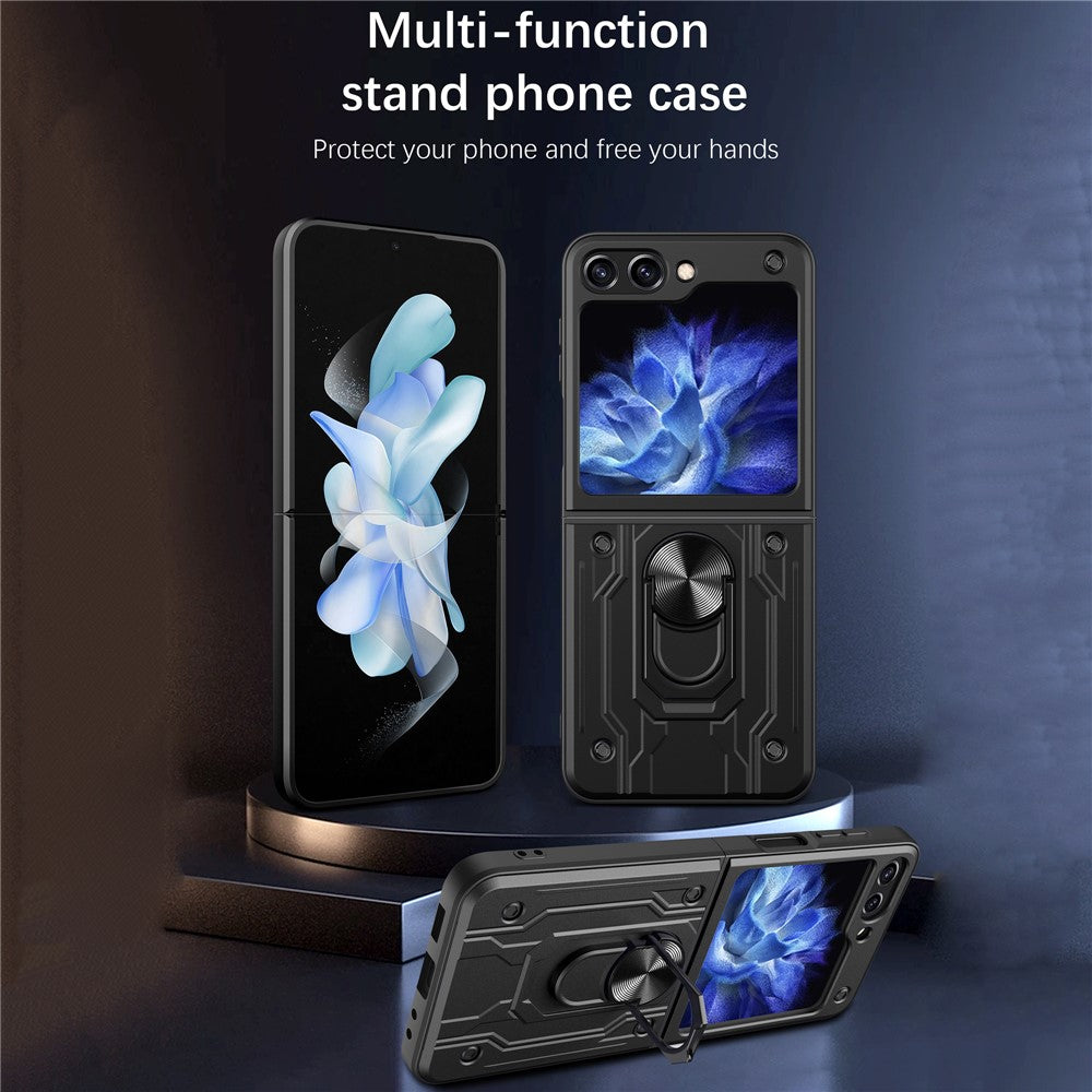 For Samsung Galaxy Z Flip7 FE 5G / Z Flip6 5G Case PC+TPU Kickstand Magnetic Car Mount Phone Cover - Sapphire