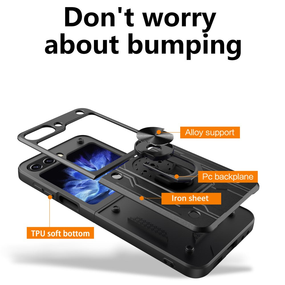 For Samsung Galaxy Z Flip7 FE 5G / Z Flip6 5G Case PC+TPU Kickstand Magnetic Car Mount Phone Cover - Sapphire