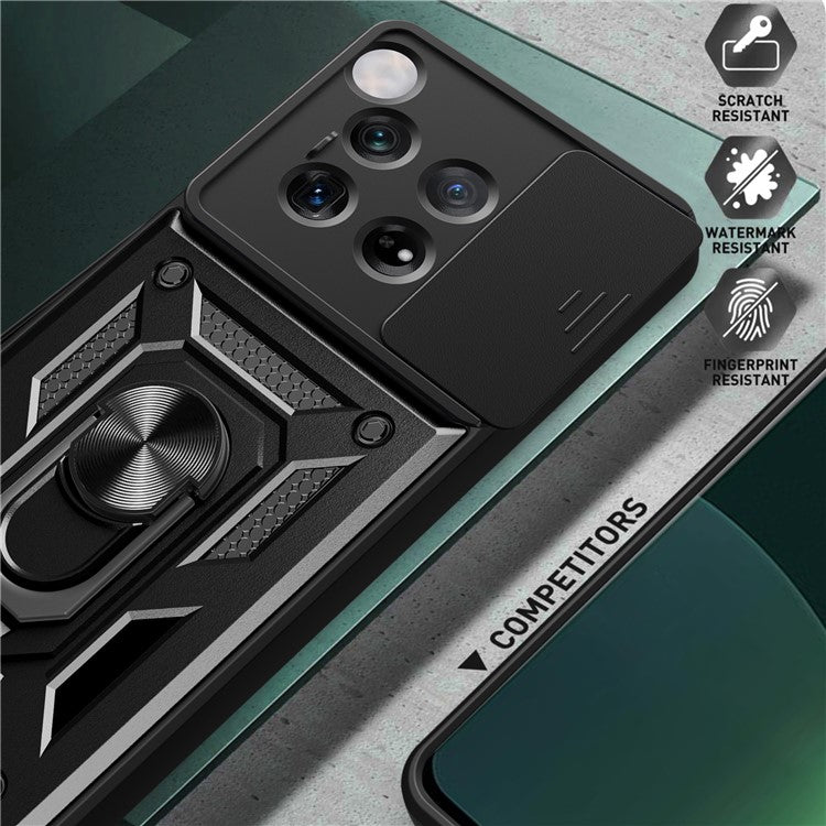 For OnePlus 12 5G Anti-Scratch Phone Shell PC+TPU Phone Cover with Lens Protector+Kickstand - Black