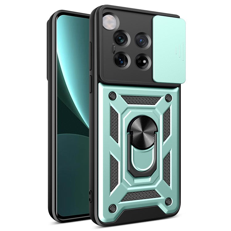 For OnePlus 12 5G Anti-Scratch Phone Shell PC+TPU Phone Cover with Lens Protector+Kickstand - Green