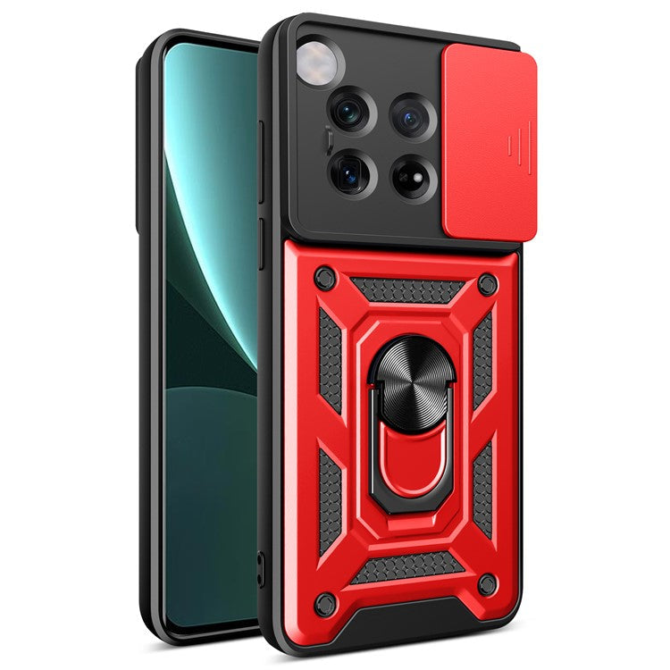 For OnePlus 12 5G Anti-Scratch Phone Shell PC+TPU Phone Cover with Lens Protector+Kickstand - Red