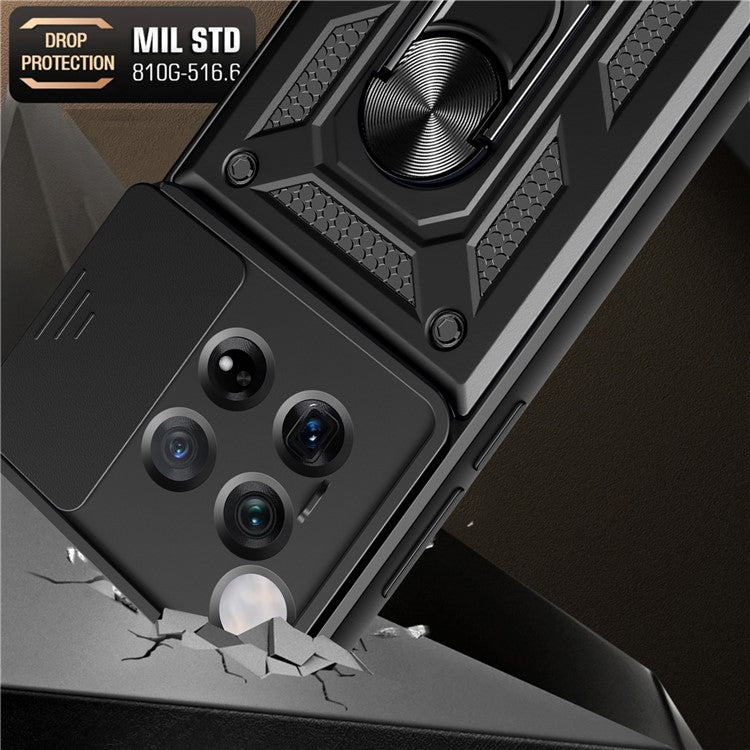 For OnePlus 12 5G Anti-Scratch Phone Shell PC+TPU Phone Cover with Lens Protector+Kickstand - Red