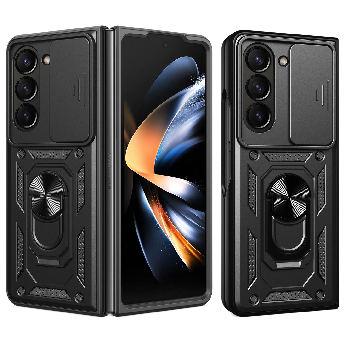 For Samsung Galaxy Z Fold6 5G Case PC+TPU Phone Protective Cover with Lens Protector Kickstand Phone Shell - Black