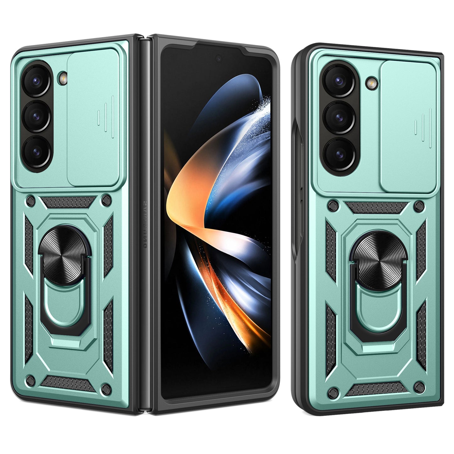 For Samsung Galaxy Z Fold6 5G Case PC+TPU Phone Protective Cover with Lens Protector Kickstand Phone Shell - Green